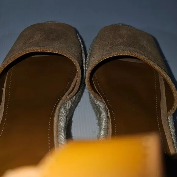 NEW Marc Fisher Alita Platform Wedge Peep Toe Sandal Espadrille Brown Suede 9.5