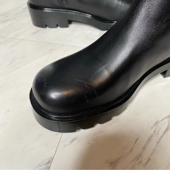 New! Marc Fisher Phidias Lug Sole Black Leather Tall Boot 6 1/2 M