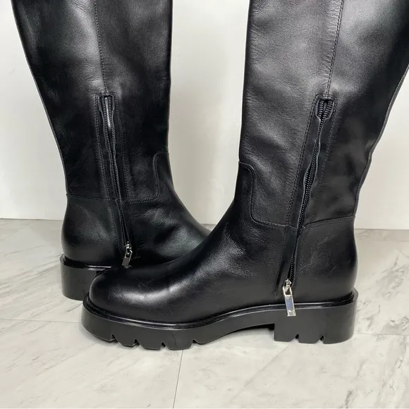 New! Marc Fisher Phidias Lug Sole Black Leather Tall Boot 6 1/2 M