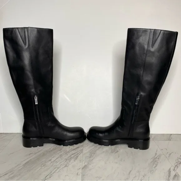 New! Marc Fisher Phidias Lug Sole Black Leather Tall Boot 6 1/2 M