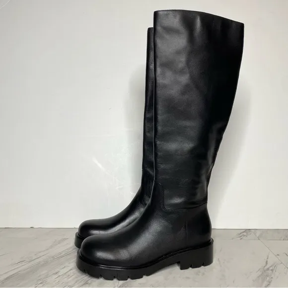 New! Marc Fisher Phidias Lug Sole Black Leather Tall Boot 6 1/2 M