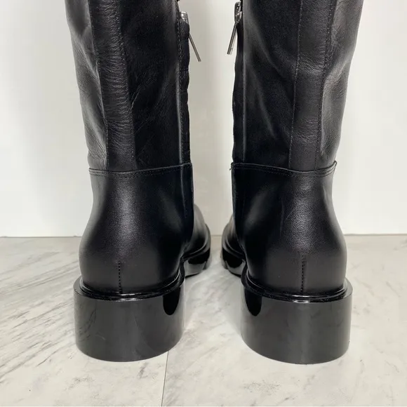 New! Marc Fisher Phidias Lug Sole Black Leather Tall Boot 6 1/2 M