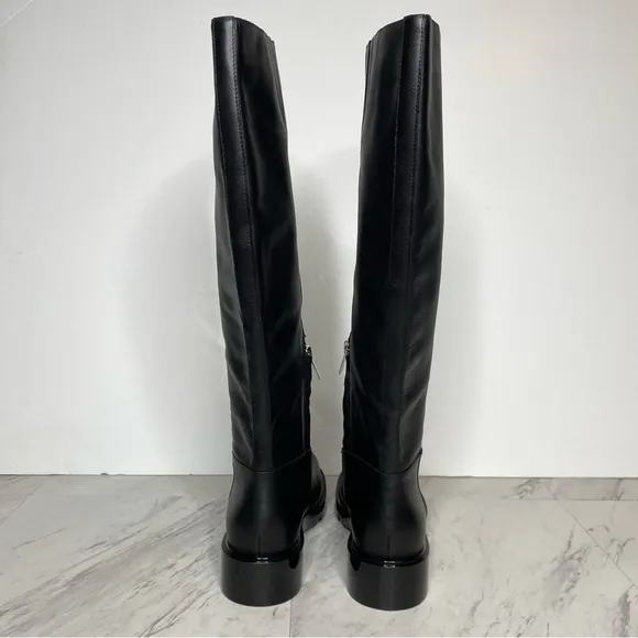 New! Marc Fisher Phidias Lug Sole Black Leather Tall Boot 6 1/2 M