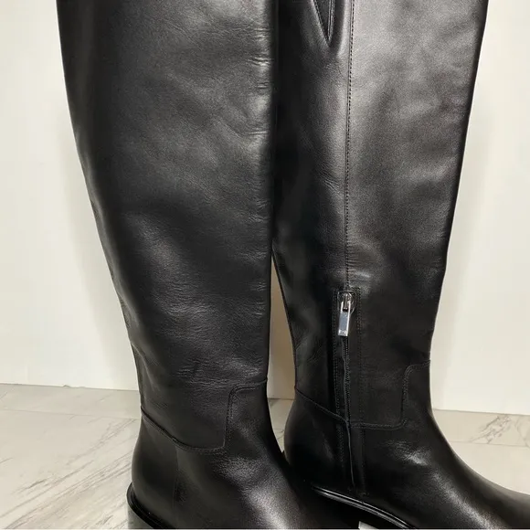 New! Marc Fisher Phidias Lug Sole Black Leather Tall Boot 6 1/2 M