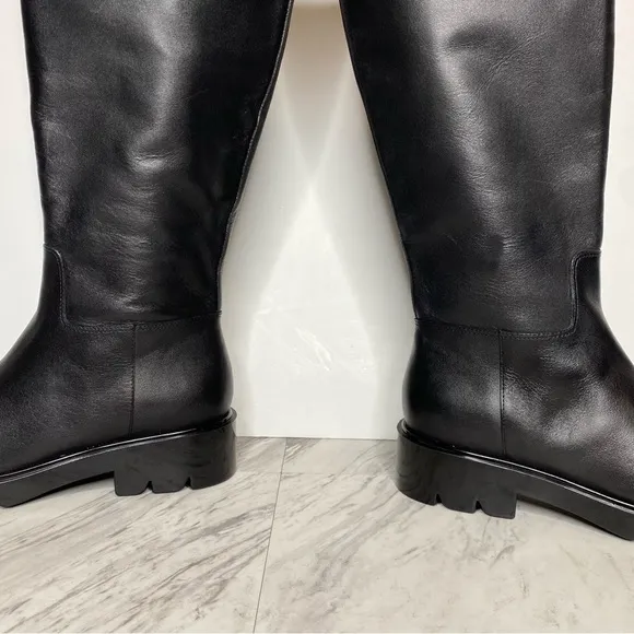 New! Marc Fisher Phidias Lug Sole Black Leather Tall Boot 6 1/2 M