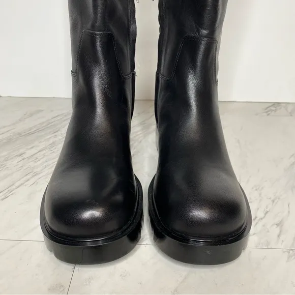 New! Marc Fisher Phidias Lug Sole Black Leather Tall Boot 6 1/2 M