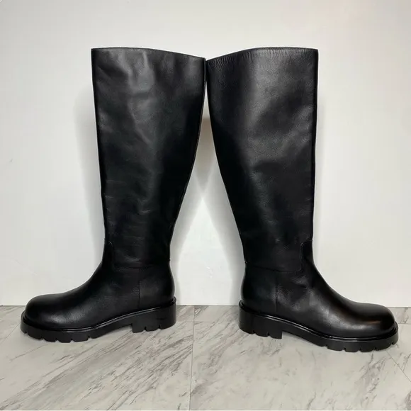 New! Marc Fisher Phidias Lug Sole Black Leather Tall Boot 6 1/2 M