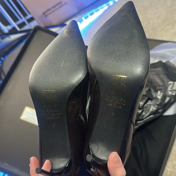 NEW Michael Costello x REVOLVE Natalia Boot in Brown LEATHER SHINY HEELED BOOTS