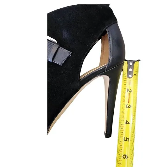 New MICHAEL Kors Black Suede Leather Isabella Open Peep Toe Heels Bootie Shoes