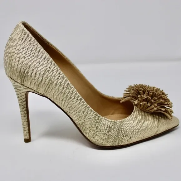 *NEW* Michael Kors Lolita Pump Metallic Embossed Leather Pale Gold Women's 5.5