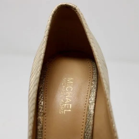 *NEW* Michael Kors Lolita Pump Metallic Embossed Leather Pale Gold Women's 5.5
