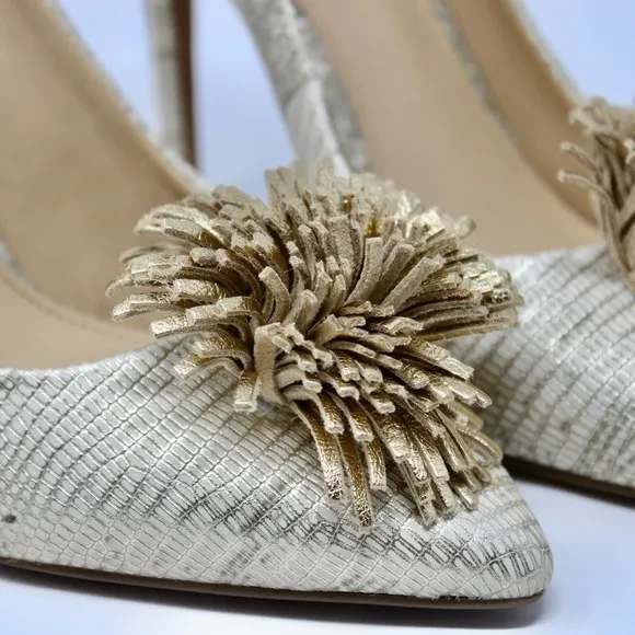 *NEW* Michael Kors Lolita Pump Metallic Embossed Leather Pale Gold Women's 5.5
