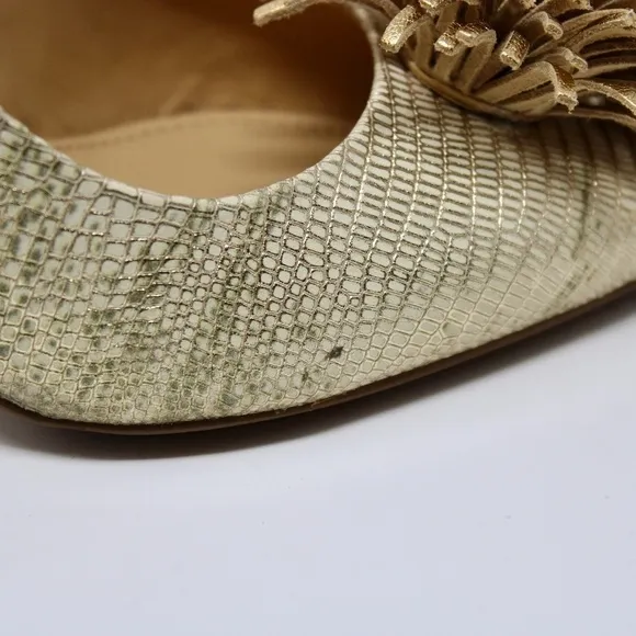 *NEW* Michael Kors Lolita Pump Metallic Embossed Leather Pale Gold Women's 5.5