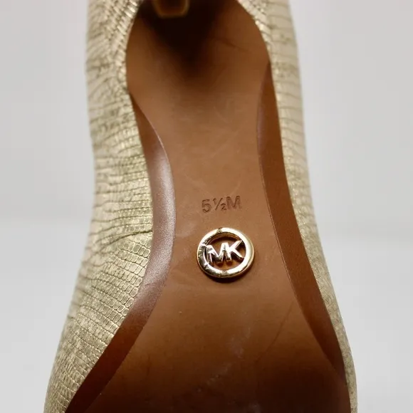 *NEW* Michael Kors Lolita Pump Metallic Embossed Leather Pale Gold Women's 5.5