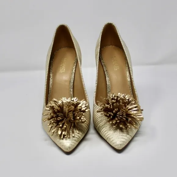 *NEW* Michael Kors Lolita Pump Metallic Embossed Leather Pale Gold Women's 5.5