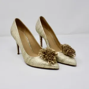 *NEW* Michael Kors Lolita Pump Metallic Embossed Leather Pale Gold Women's 5.5