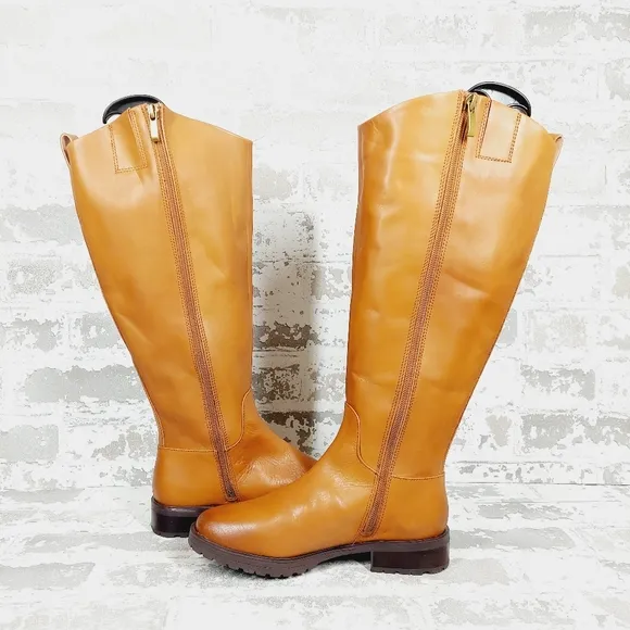 NEW Nordstrom Oliver Brown Leather Slip On Block Heel Riding Boots F809