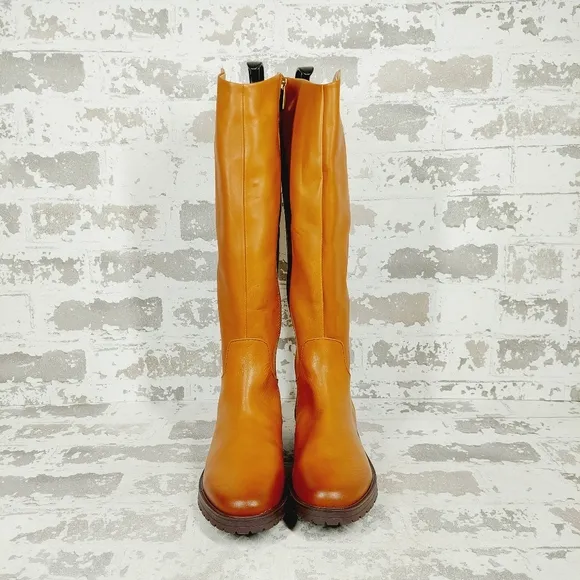 NEW Nordstrom Oliver Brown Leather Slip On Block Heel Riding Boots F809