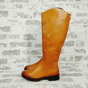 NEW Nordstrom Oliver Brown Leather Slip On Block Heel Riding Boots F809