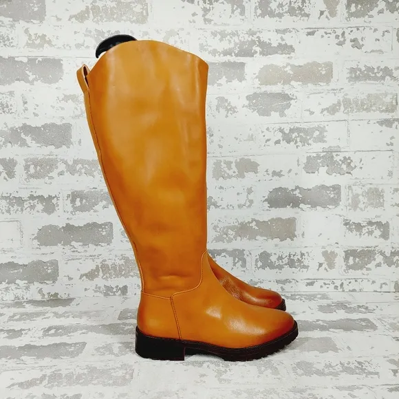NEW Nordstrom Oliver Brown Leather Slip On Block Heel Riding Boots F809