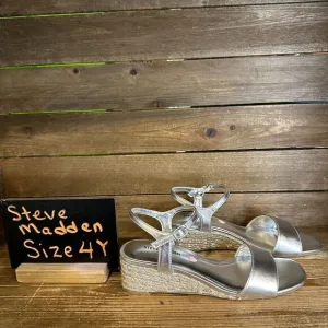New NWOB Big Kids Steve Madden‎ Silver Espadrille Wedge Heeled Sandals Size 4 Y