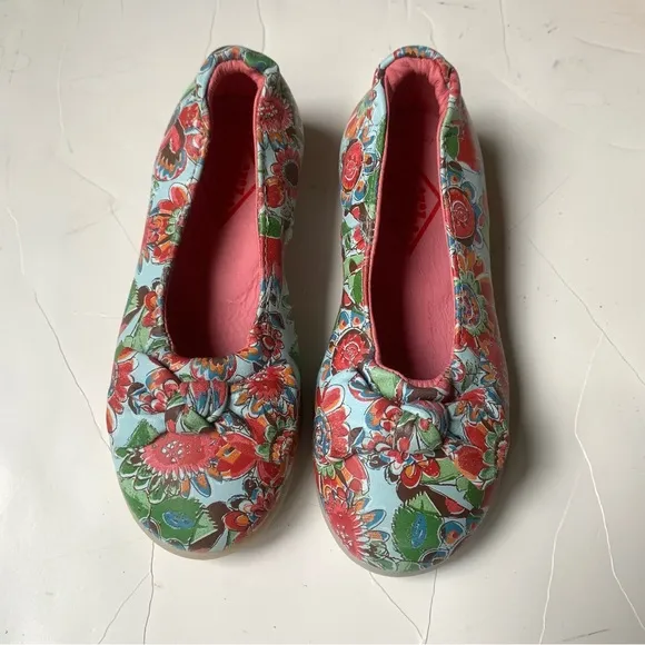 New Oilily Floral Ballet Leather Flats Italian European Shoes Girls US 8.5 EU 25