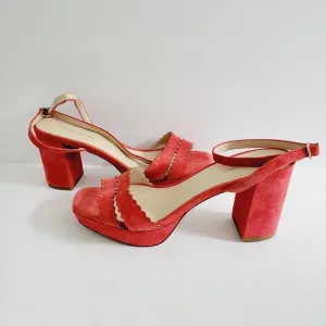 NEW Pelle Moda Red Suede Platform Sandals Heel 3,5 &quot;