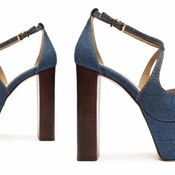 New! Rare SCHUTZ Latifah Denim Strappy Platform Sandals