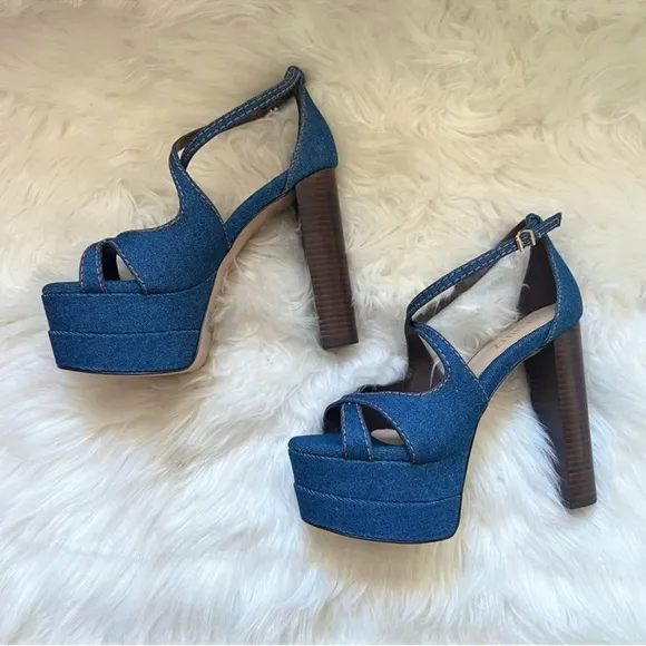 New! Rare SCHUTZ Latifah Denim Strappy Platform Sandals