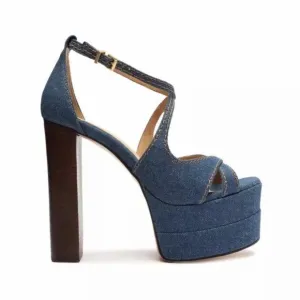 New! Rare SCHUTZ Latifah Denim Strappy Platform Sandals
