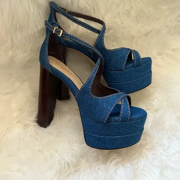New! Rare SCHUTZ Latifah Denim Strappy Platform Sandals