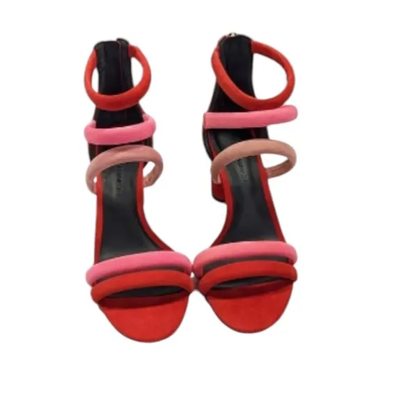 NEW REBECCA MINKOFF ANDREE Red Pink Strappy Ankle Sandal Block Heel Suede Shoes