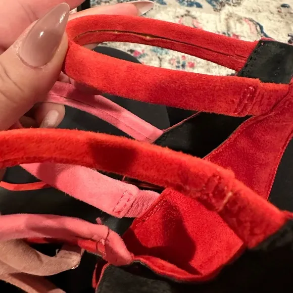 NEW REBECCA MINKOFF ANDREE Red Pink Strappy Ankle Sandal Block Heel Suede Shoes