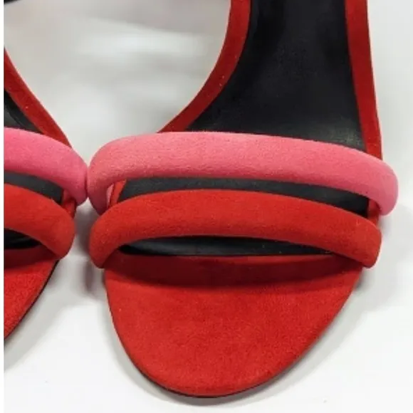 NEW REBECCA MINKOFF ANDREE Red Pink Strappy Ankle Sandal Block Heel Suede Shoes