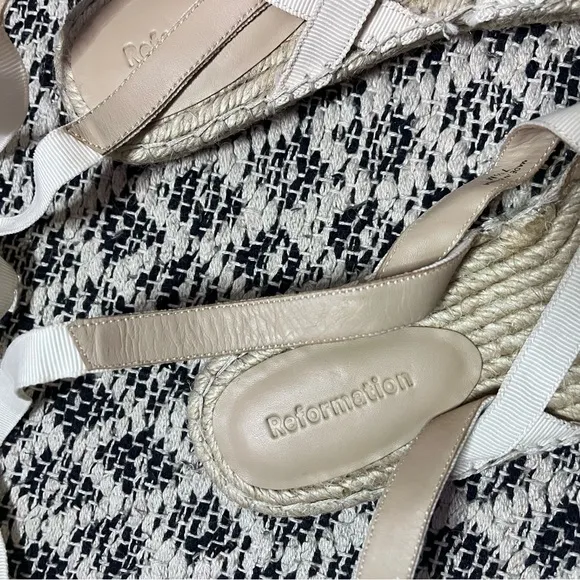 New Reformation Liv Off White Lace up Espadrille Sandals Size 7.5