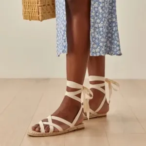 New Reformation Liv Off White Lace up Espadrille Sandals Size 7.5