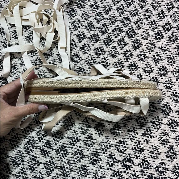 New Reformation Liv Off White Lace up Espadrille Sandals Size 7.5