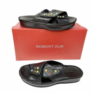 NEW Robert Zur Criss Cross Platform Slides 5.5 Sandals Black Leather Soft $285