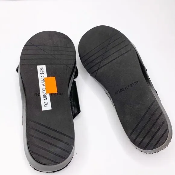 NEW Robert Zur Criss Cross Platform Slides 5.5 Sandals Black Leather Soft $285