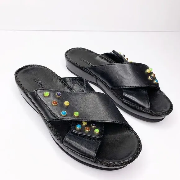 NEW Robert Zur Criss Cross Platform Slides 5.5 Sandals Black Leather Soft $285