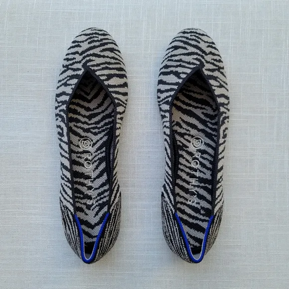 New! Rothy’s sz 8.5 Black White Zebra Ballet Flats Shoes New in Box