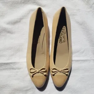 NEW! Salvatore Ferragamo Snakeskin Cap Toe Ballet Flats Beige 6B