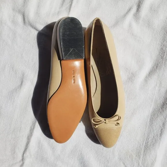 NEW! Salvatore Ferragamo Snakeskin Cap Toe Ballet Flats Beige 6B