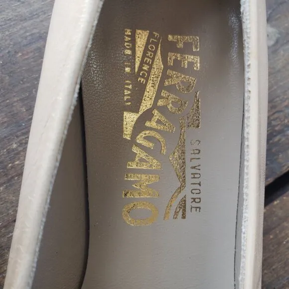 NEW! Salvatore Ferragamo Snakeskin Cap Toe Ballet Flats Beige 6B