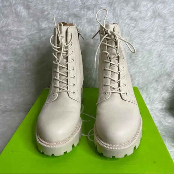 New SAM EDELMAN Garret leather combat boots size 7.5 in ivory