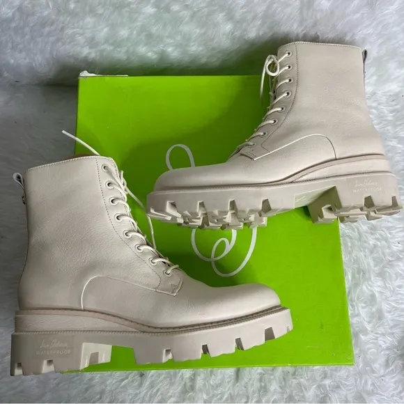 New SAM EDELMAN Garret leather combat boots size 7.5 in ivory