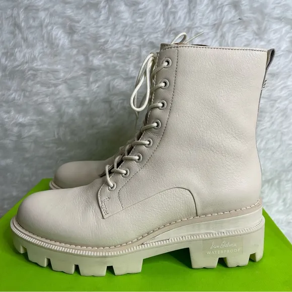 New SAM EDELMAN Garret leather combat boots size 7.5 in ivory