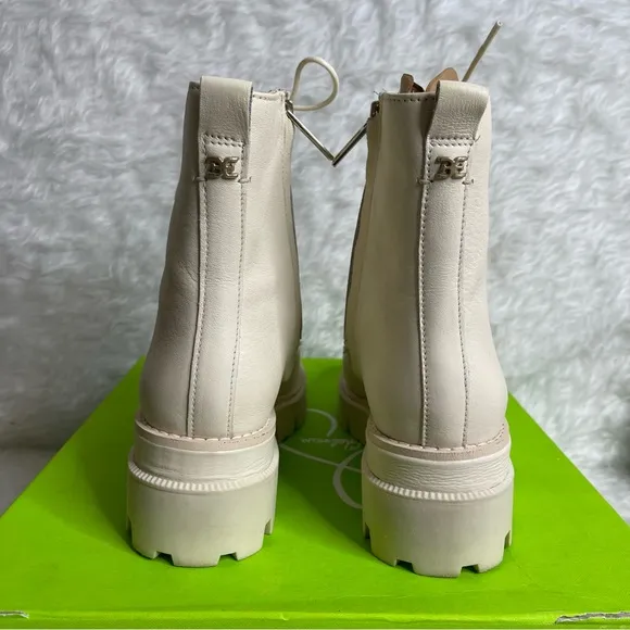 New SAM EDELMAN Garret leather combat boots size 7.5 in ivory