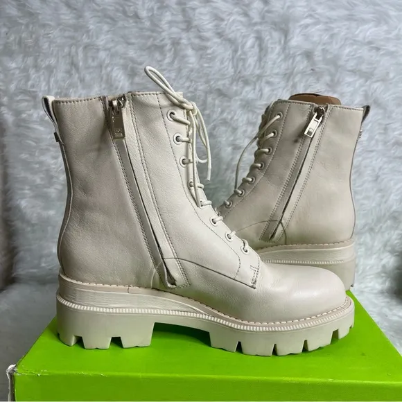 New SAM EDELMAN Garret leather combat boots size 7.5 in ivory