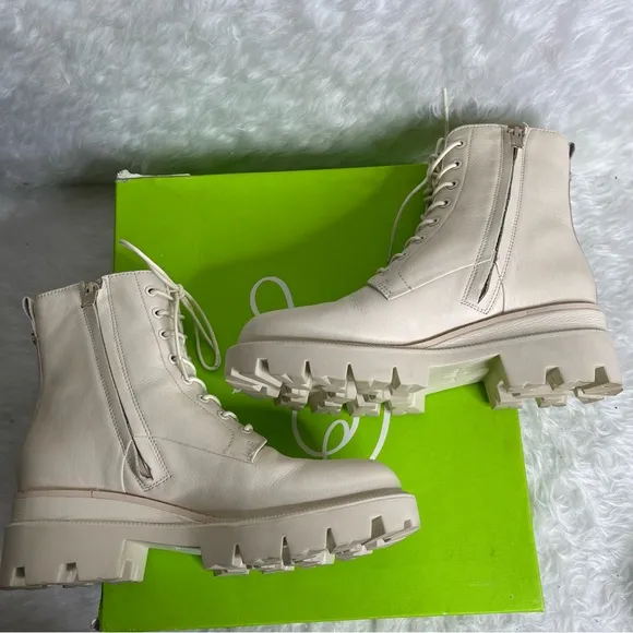 New SAM EDELMAN Garret leather combat boots size 7.5 in ivory